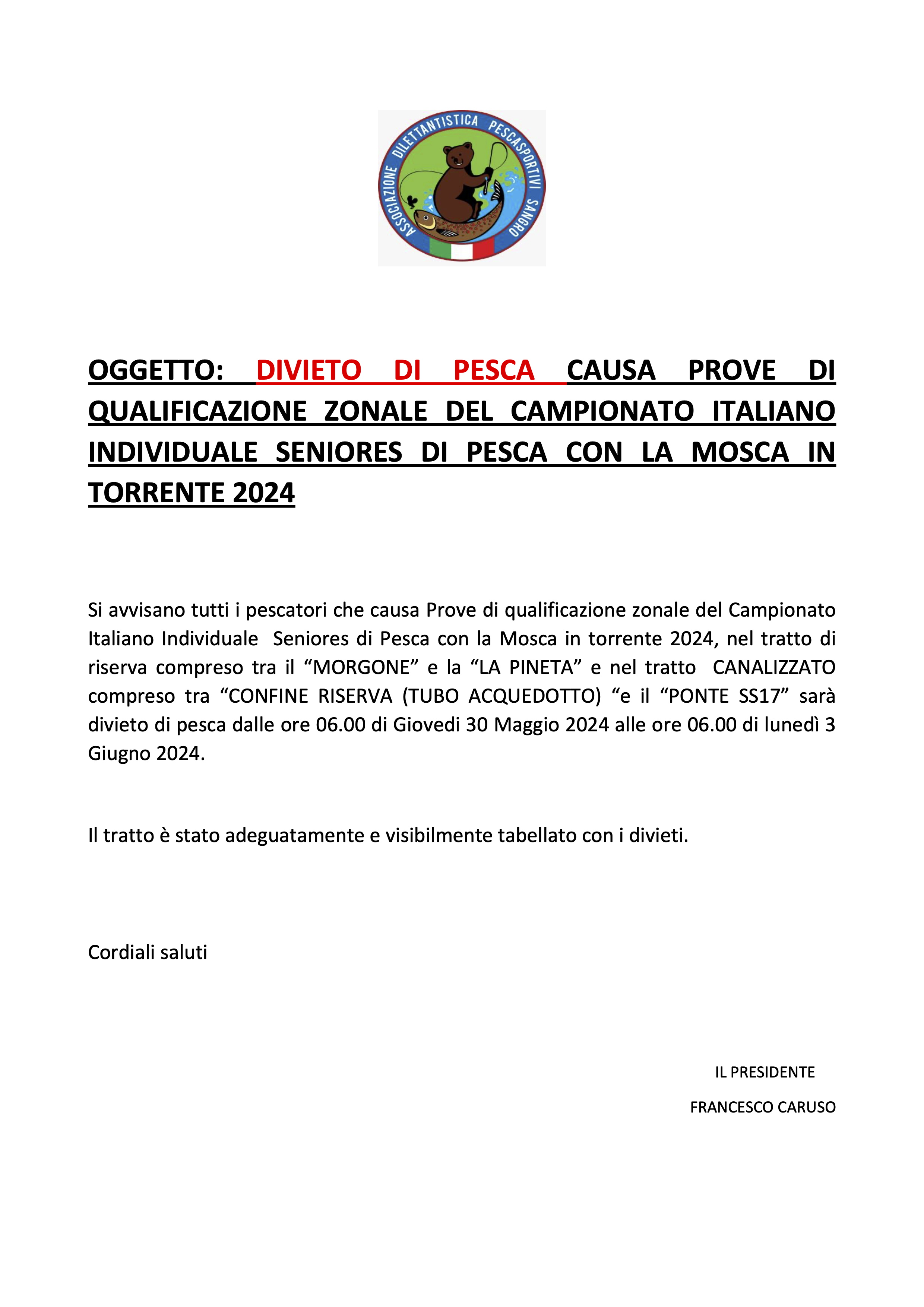 Qualificazione Zonale - Pesca con la mosca in torrente - Chiusura fiume Sangro 30 Maggio - 3 Giugno 2024